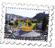 View of Lourdes and its fort from the basilica