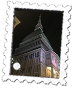 Looking up at the Mole Antonelliana. The viewing platform can be seen below the spire