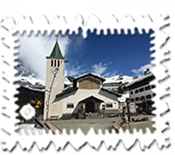 I believe that the mountain to the left of the church in Cervinia is Monte Cervino (Italian) or Matterhorn (Swiss). Sadly, cloud played spoilsport