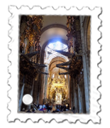 The main altar, and part of the organ, within Santiago de Compostela's Cathedral