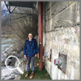 Underneath Werfen Station's bridge at the point where Smith and Schaffer flee after the hut is blown up. Low water made this visit possible.