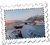 The terrific view of the Hurtigruten, Arctic Cathedral and Tromso from my room in the Radisson Blu Tromso.