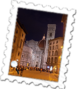 The remarkable Duomo and Giotto’s bell tower in Florence at night.