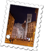 The remarkable Duomo and Giottos bell tower in Florence at night.