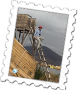 How not to descend a letter on Lake Titicaca. Conquering stage fright for the camera is my excuse