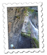 The famous Holmes ledge and plaque at the Reichenbach Falls