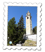 St Moritz’s leaning tower and Cresta Run rider statue